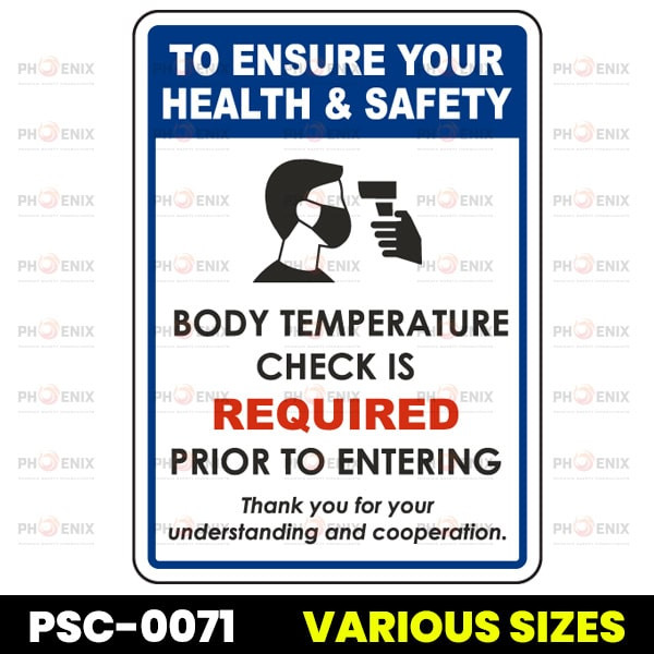 To Ensure Your Health & Safety Temperature Check Required Sign